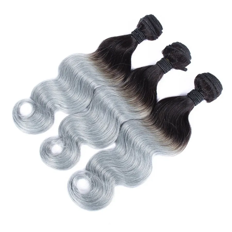 New Arrival 1B Grey Ombre Hair Weave 3 Bundles 10"-30" Brazilian Human Hair Body Wave Extensions Color Two Tone Human Hair