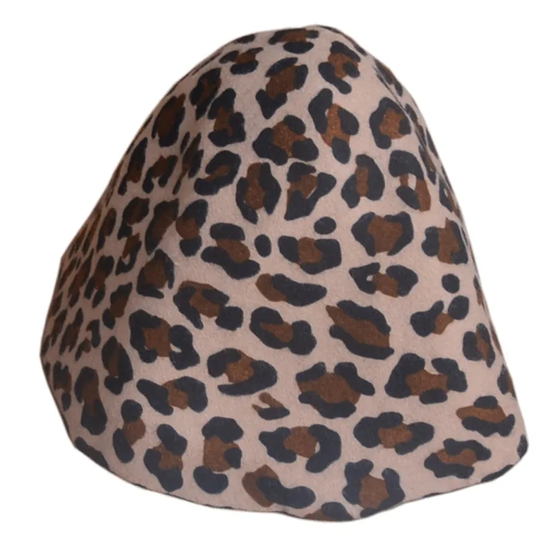 Unissex leopardo feltro corpo lã cone cloche capuz chapéus bloco base fascinator rolo borda b088