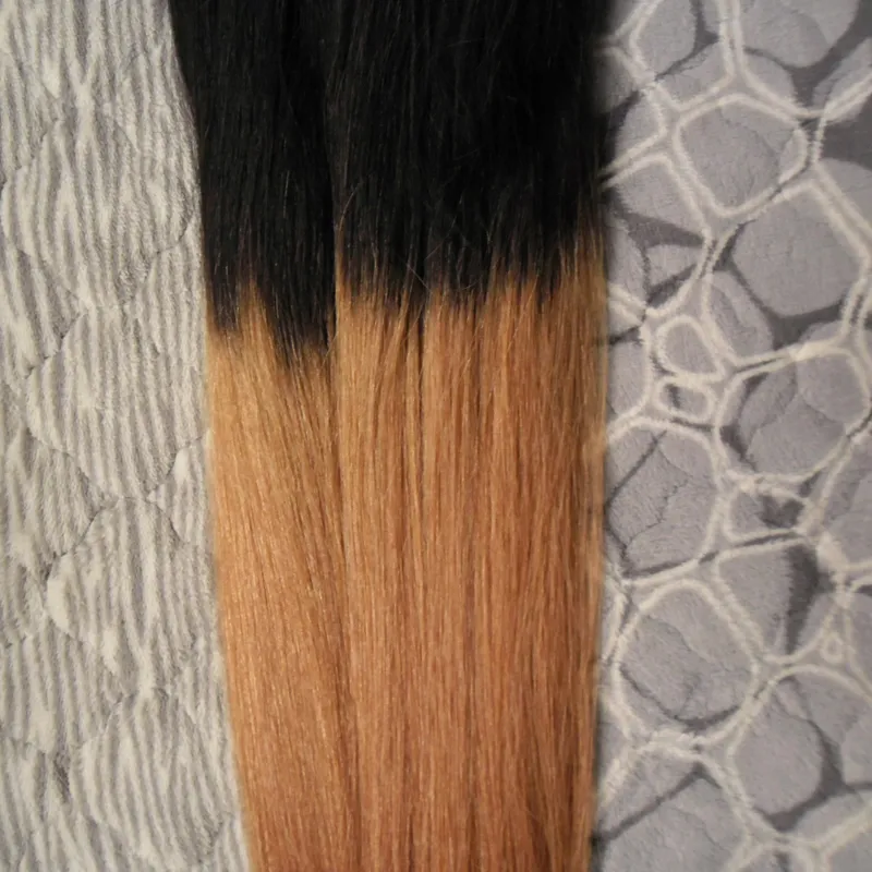 200g Micro extensões de cabelo em linha reta T1B / 27 cabelo virgem brasileiro mel loiro Ombre micro extensões de cabelo anel de laço