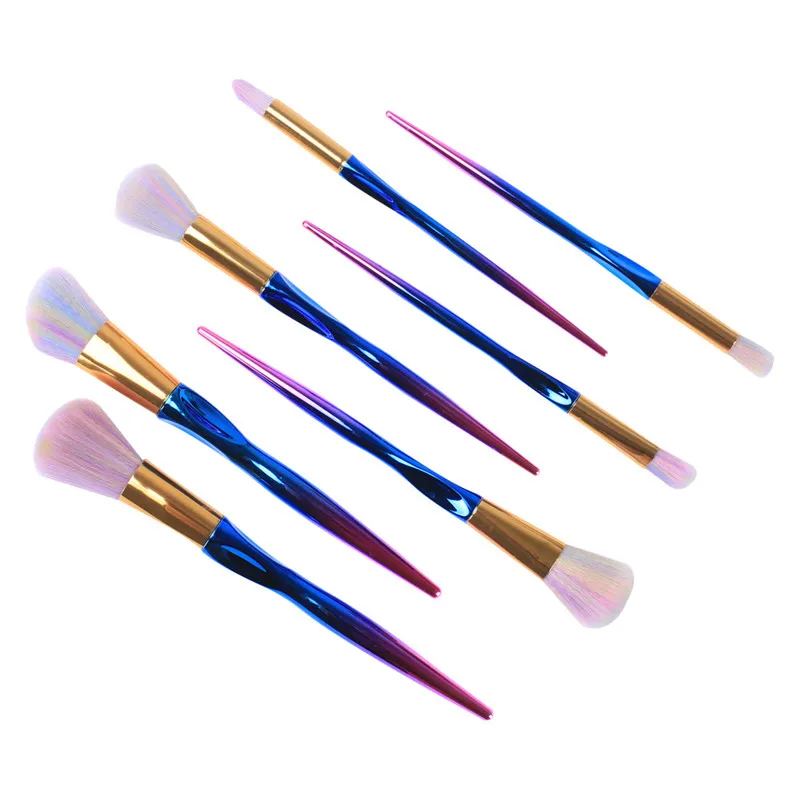 7 pezzi di pennelli trucco metallici set kit di pennelli trucco capelli arcobaleno cuscinetto occhiali occhiali occhiali da eyeliner set di pennelli labbra Brush Beauty Tool
