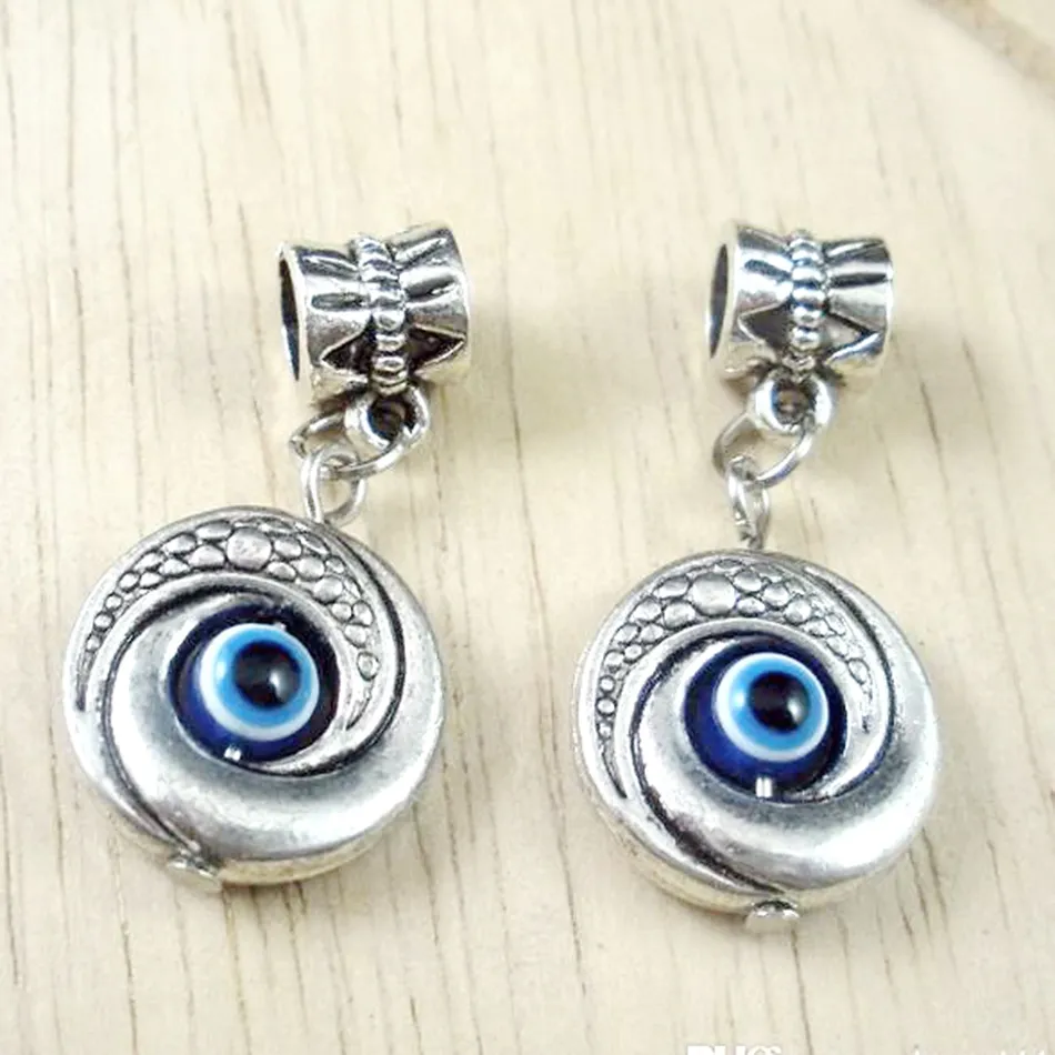 MIC 80 STKS Antiek Zilver Evil Eye Kabbalah Charm Dangle Bead Fit Charm Armband 10x30mm DIY Sieraden