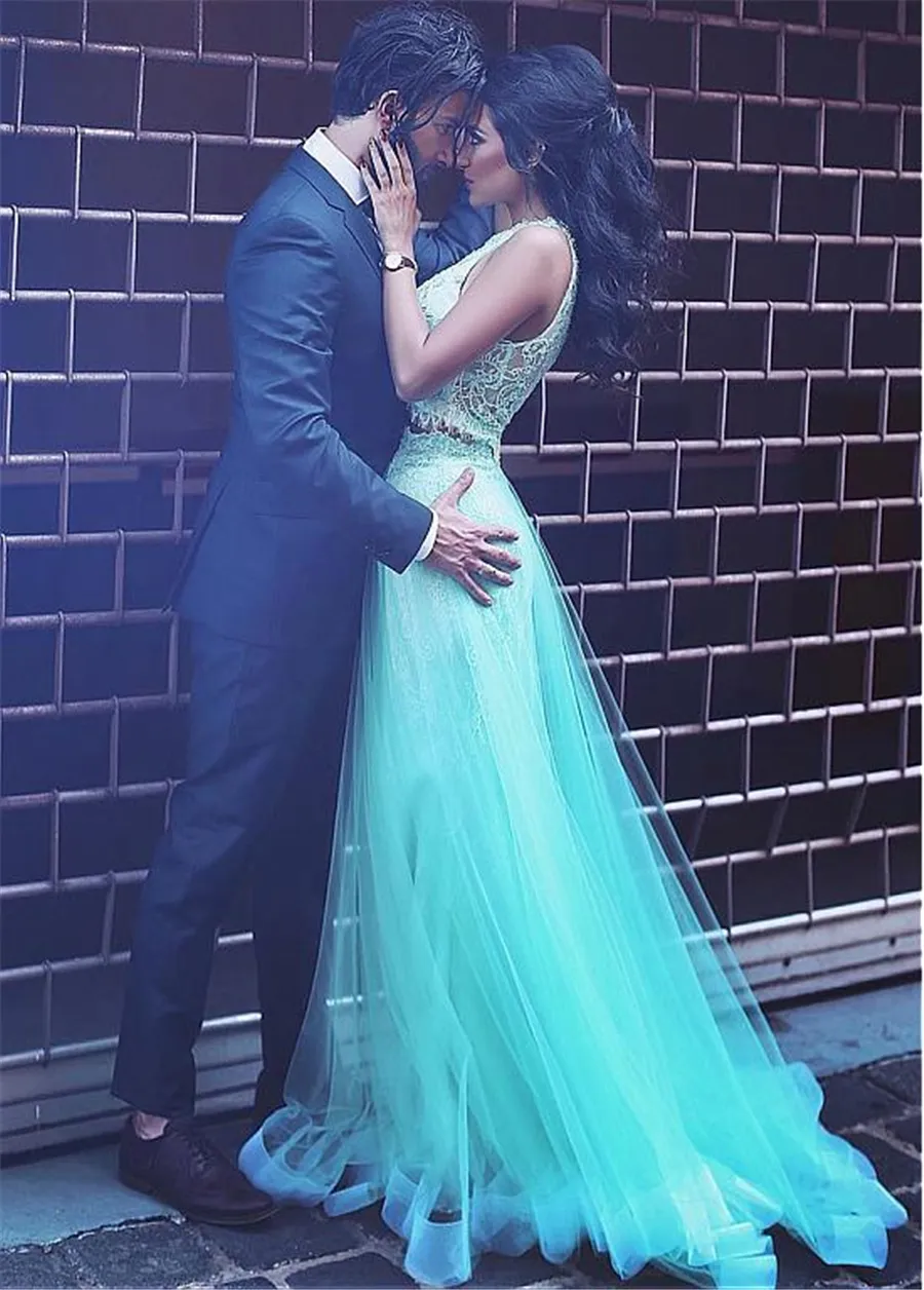 Mint Blue Lace Applique A Line Mint Green Evening Dress With Jewel Neckline And Keyhole Front Perfect For Prom And Special Occasions From Deerway123 122.39 DHgate.Com