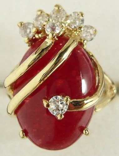 Bague en cristal de cristal de jade rouge plaqué or doré 7, 8, 9