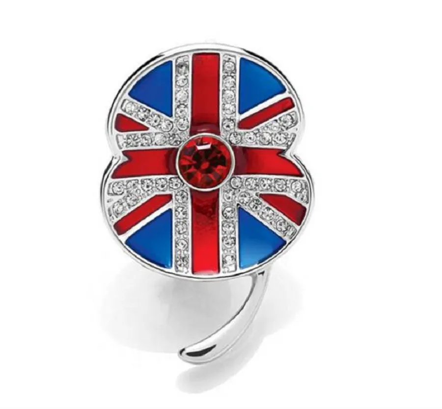 1.45 cal biały złoty ton rhinestone kryształ brytyjski flaga maku maku związek jack broszka pamiątki