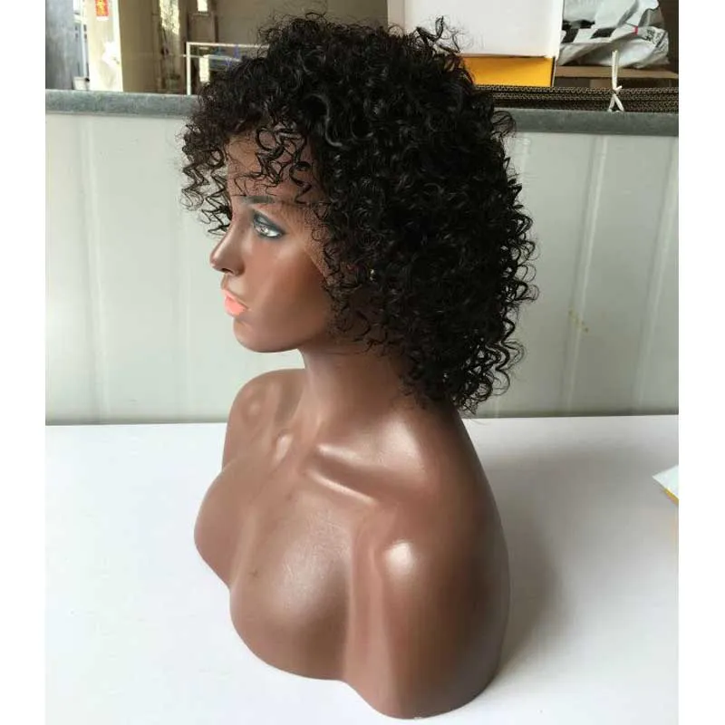 Encaracolado bob transparente frente do laço perucas de cabelo humano virgem malaio curto pixie corte peruca para preto feminino onda de água profunda perucas
