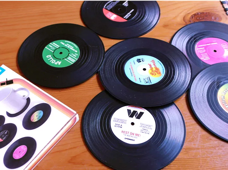 Partihandel Nyaste Hot / Set Vintage Vinyl Record Dryck Underlägg Anti-Slip Cup Kaffe Kopp Mat Värmebeständig Table Placemat