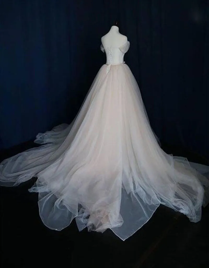 Pinterest Gorąca Sprzedaż Prawdziwe zdjęcie Suknia Ślubna 2017 Elegancka tkanina Tulle Off Sholder Długość Weddding Suknie