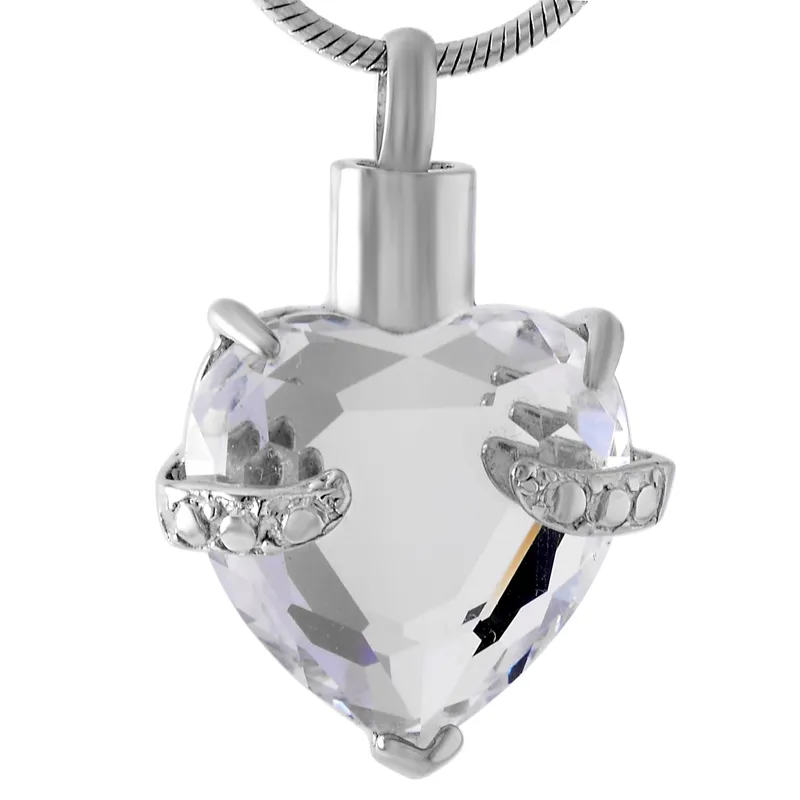 IJD8072 Coeur Cristal Plaque En Acier Inoxydable Crémation Pendentif Collier Mémoire Cendres Souvenir Urne Titulaire Collier pendentif seulement