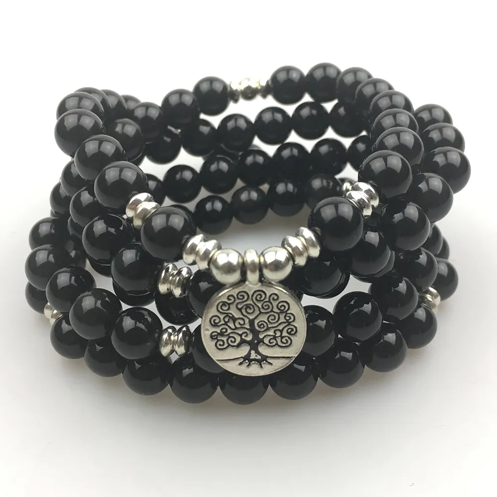 SN1166 Nieuwe Design Dames`s Mala Kralen Armband Trendy Yoga Ketting Boom Of Life Black Agate Armband Gratis verzending