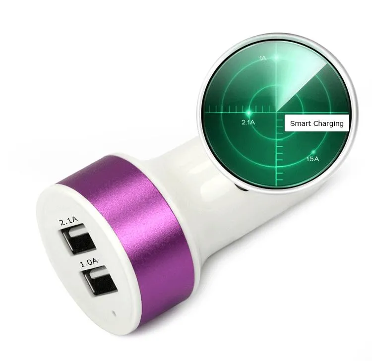 LED Çift USB Araç Şarj Evrensel 2.1A Alüminyum Alaşım Hızlı Şarj Araç Adaptörü Için SamsungS8 S8plus ipod Tablet PC Perakende Kutusu Ile