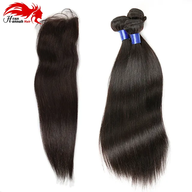 Incroyable Brésilienne Droite Cheveux Avec Fermeture Top 4 * 4 Noeuds Blanchis Pas Cher 3 Bundles Droite Remy Cheveux Humains Avec Dentelle Fermeture