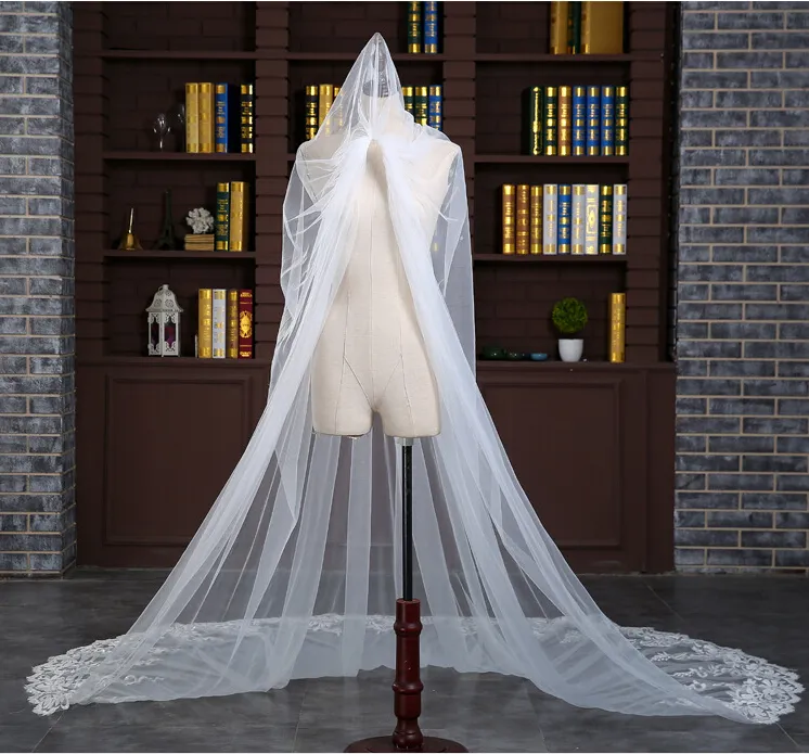 2017 Luxury RoyalCathedral Train 3 Meter Long Bridal Veils Applique Lace Edge With Soft Tulle White Wedding Veils noble marriage 5540306