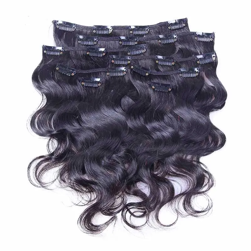 8A 120glot clipe em extensões de cabelo humano Brasileiro em linha reta set 1B Natural Preto ondulado cabelo encaracolado7902113