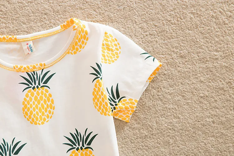Yaz Kız Üstleri T-Shirt Tee Ananas Baskılı Gömlek Saf Pamuk Rahat Kısa Kollu Yeni 2017 çocuk T-shirt Kız Erkek Gömlek A6180