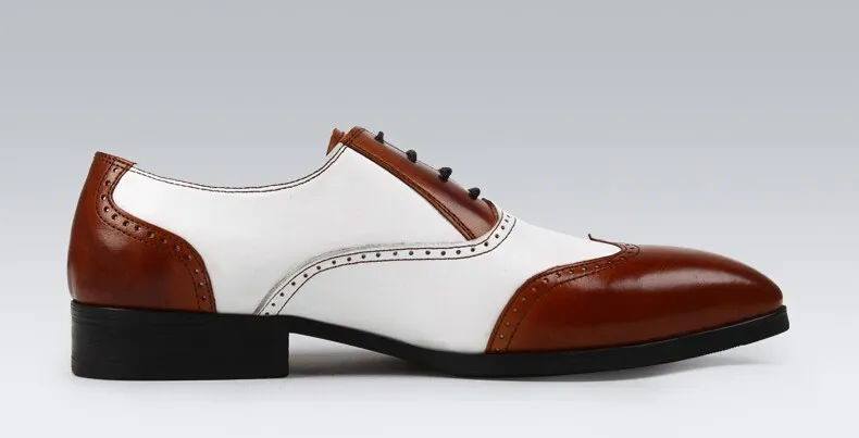 2017 Zapatos de vestir de negocios blancos y negros hechos a mano para hombre, zapatos Oxford de cuero genuino informales británicos Vintage para hombre, zapatos de alta calidad