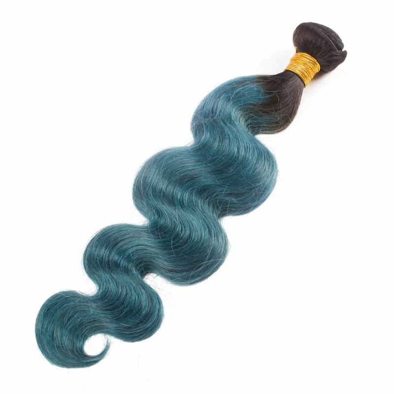 Racines foncées Vert Foncé Ombre Vierge Brésilienne Cheveux Humains Avec Fermeture Vague de Corps 1BGreen Ombre 4x4 Fermeture de Dentelle Avec 3Bund7487572