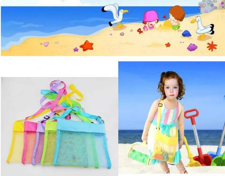 5Cellor grossistämnen Barn Mesh Shell Beach Seashell Bag Kids Beach Toys Ta bort Bag Mesh Sandboxes Away