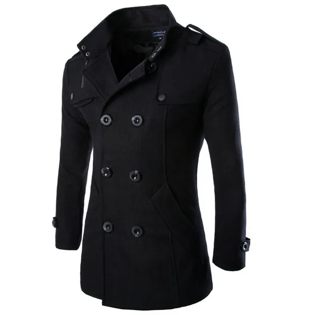 Partihandel-2017 Hot Sale Mens Wool Coat Casual Slim Fit Fashion Dubbelbröst Solid Mäns Vinterjacka M-3XL (Asiatisk storlek)