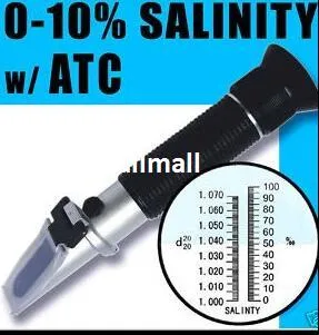 Freeshipping Handheld New Arrival Salinity Refractometer 0-10% Aquarium Water Salt Hydrometer measurement with ATC