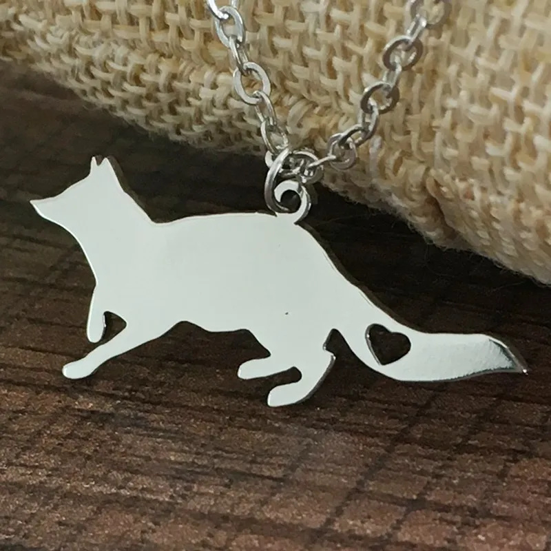 Renard Pendentif Collier En Acier Inoxydable Animaux Charme Lien Chaîne Bijoux pour Femmes et Hommes Enfants Cadeaux En Gros