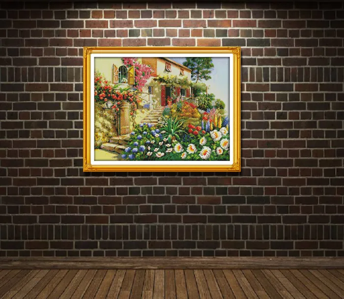 Garden Villa Beauty Cabin Diy Handmade Cross Stitch Needwork Set Broderi målningar räknade tryckta på duk DMC 14CT 11C2099586