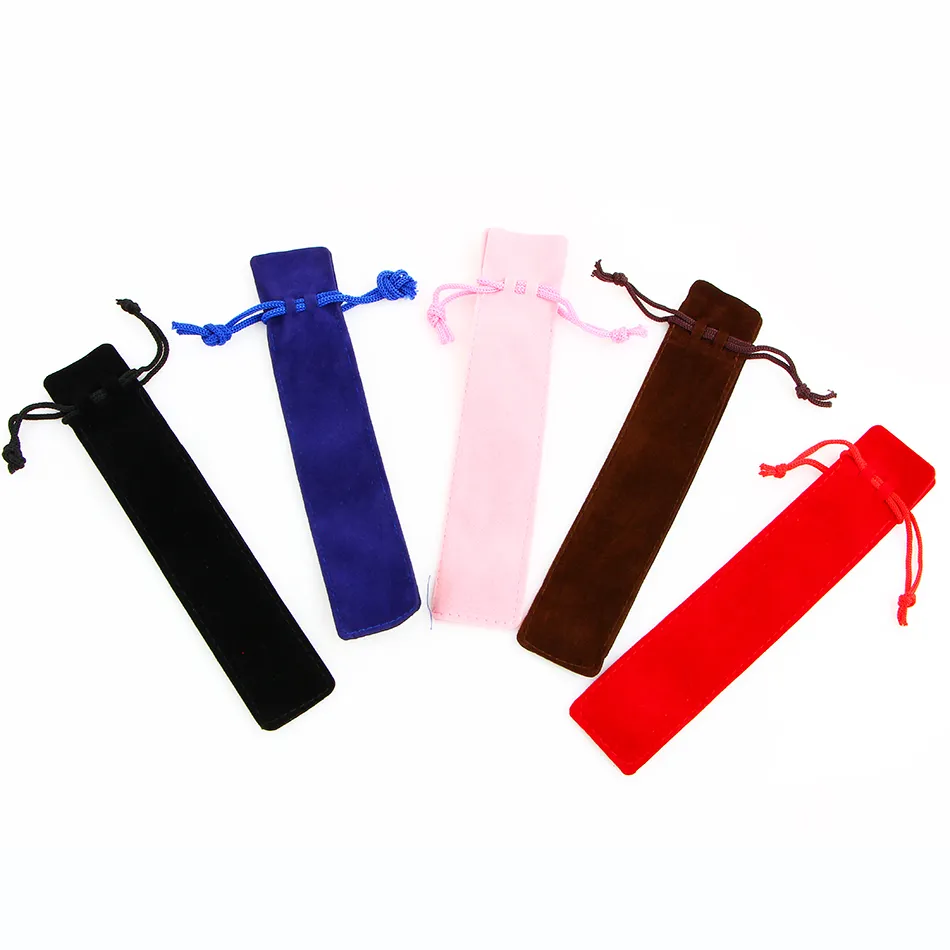 Pencil Väskor Partihandel-5 st / Lot Velvet Pen Pouch Holder Single Bag Wase med rep för / fontän / kulspet