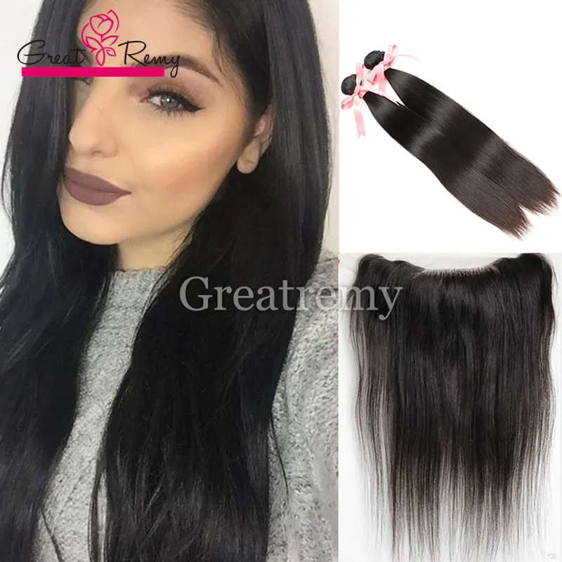 2 sztuk Prosto Norek Brazylijski Włosy z Frontal Natural Lace Frontal Closure 13x4 z wiązkami dziewiczych włosów ludzkich z uchem do ucho frontal