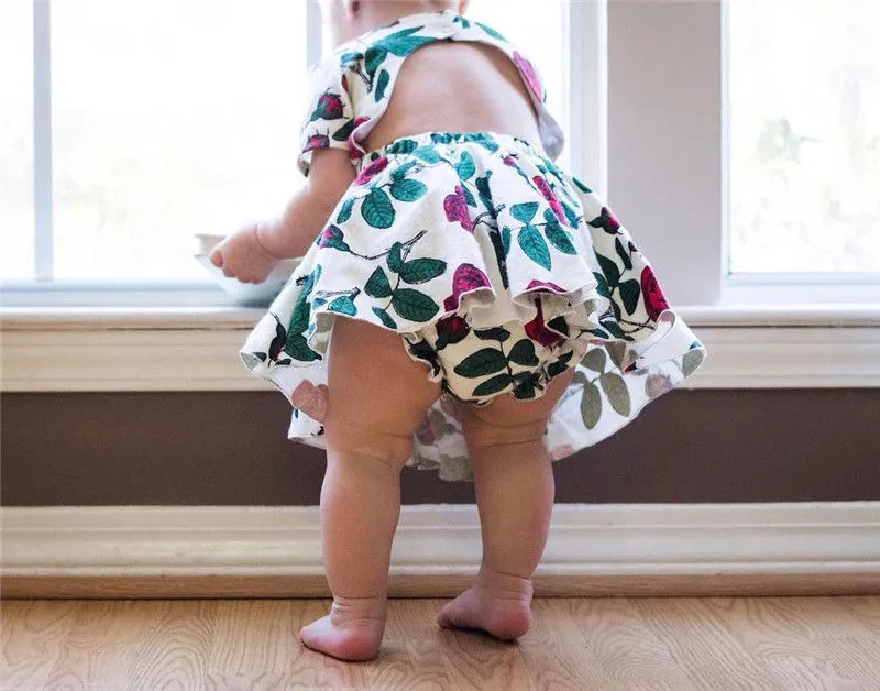 ファッション生まれたばかりの赤ちゃんの女の子のドレス+下着ツーピース衣装ローズコットンの背中の背中の背中の背中の夏の花服
