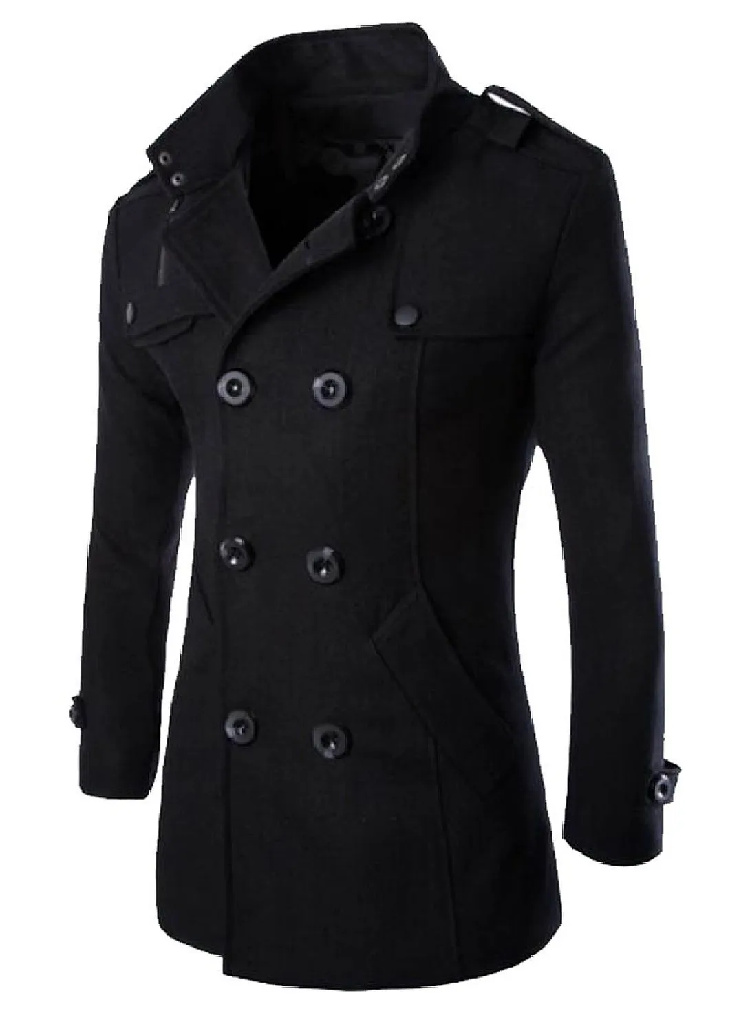 Wholesale- MLG Mens Classic Double Breasted Mid Long Trench Pea Coat