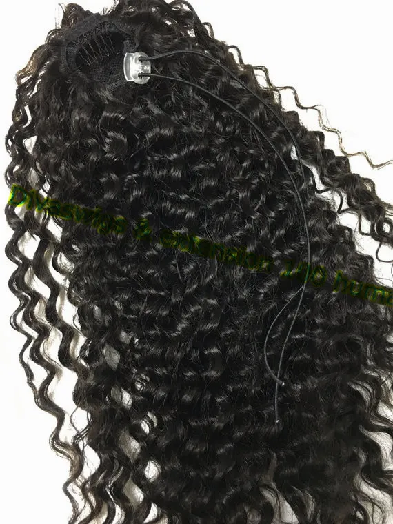 Diva1 Brasiliansk Kinky Curly Black Weave Ponytail Naturlig Human Ponytails med Drawstring Extensions Inch Virgin Real Hair 140g