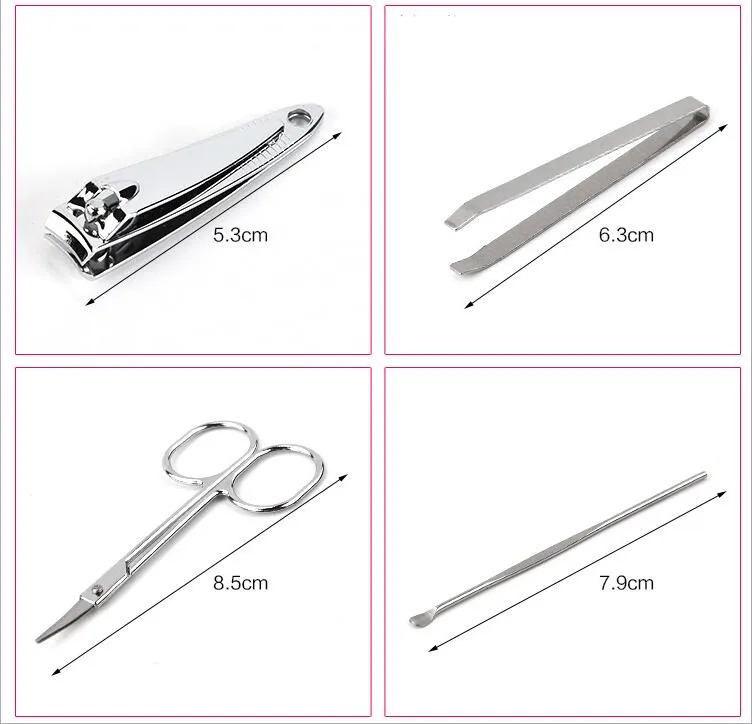 Portable Manicure Steel Nail Care Tools Pedicure Scissor Pincezer Ear Pick Utility Nail Clipper Kit Nail Art Utrustning