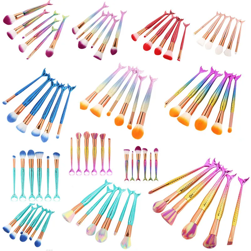 3D Colorful Mermaid Makeup Brushes 6 PCS Makeup Brushes Tech Professional Beauty Cosmetics Mermaid Tail Makeup Brushes Sets DHL free