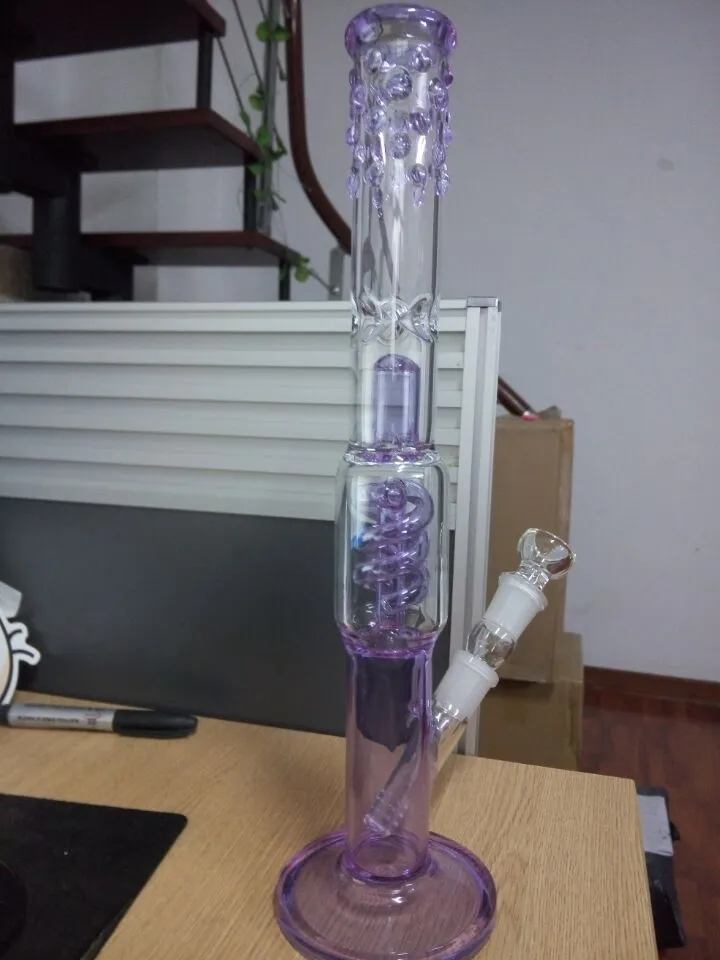 Lavendel Purple Glass Bongs Rechte DAB Rigs Hookahs Coil PERC glazen waterpijp met downstem en kom 18 mm gewricht