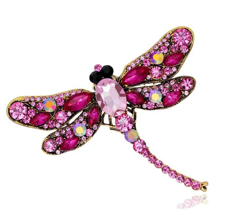 Rhinestone Dragonfly Kadınlar Için Antik Altın Renk Eşarp Yaka Broşlar Broş Pins Hayvanlar Kristal Takı Hediyeler ücretsiz kargo