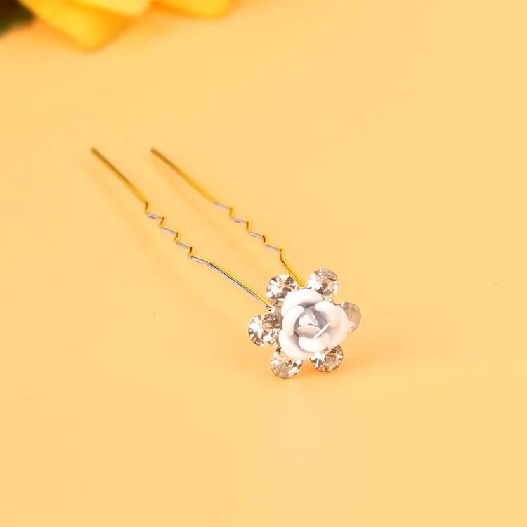 10st Rose Rhinestone U Shaped Hairpins Clear Crystal Headpieces Wedding Bridal Hair Prom Pins Multi Color