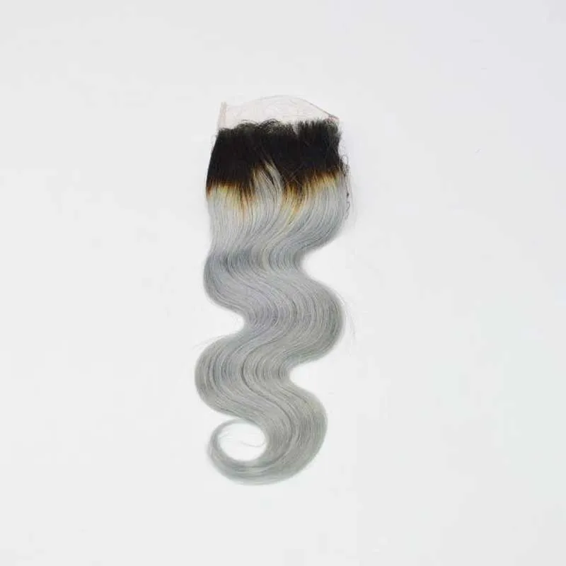 4x4 Straight Lace Colored Closure 1B/Grey Brazilian Remy Human Hair Baby Hair Free Part