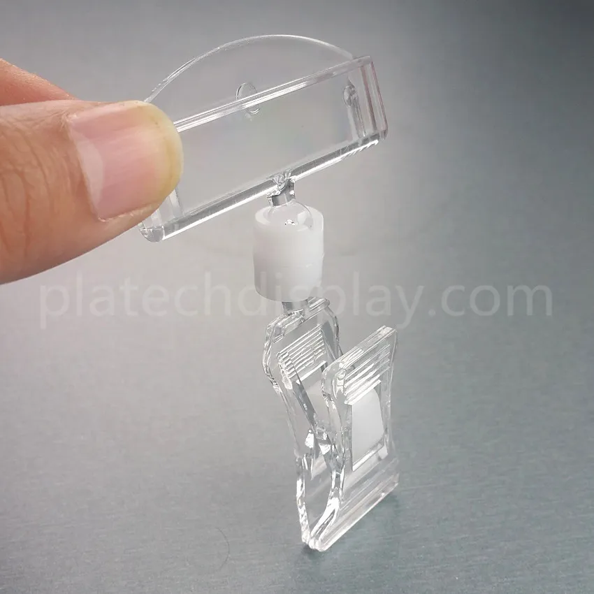 Retail Supplies Clear Pop Plastic Sign Card Display Pris Tag Etikett Promotion Clips Hållare i Shop Good Quality 