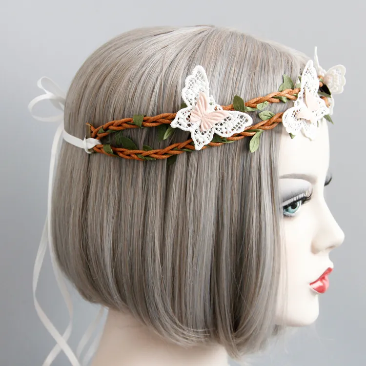 40% rabatt på nytt krans hårband spets blomma huvudband Bohemia strand bröllop jul brudhuvud wrap elastik för brud brudtärna vuxna