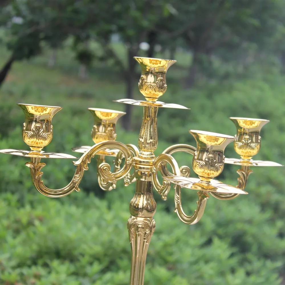 Moderne Golden Geplated 5-Arms Floor Candelabra, 63cm Hoogte Huwelijkskaarshouder, Centepiece Candle Stick