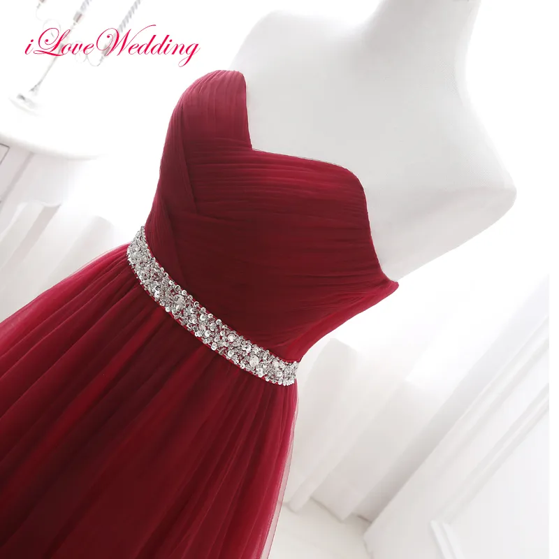 2018 New escuro baratos Prom Party Red vestidos longos decote sem Robe de sarau Tulle frisada Sash Evening Weeding Vestido Em armazém