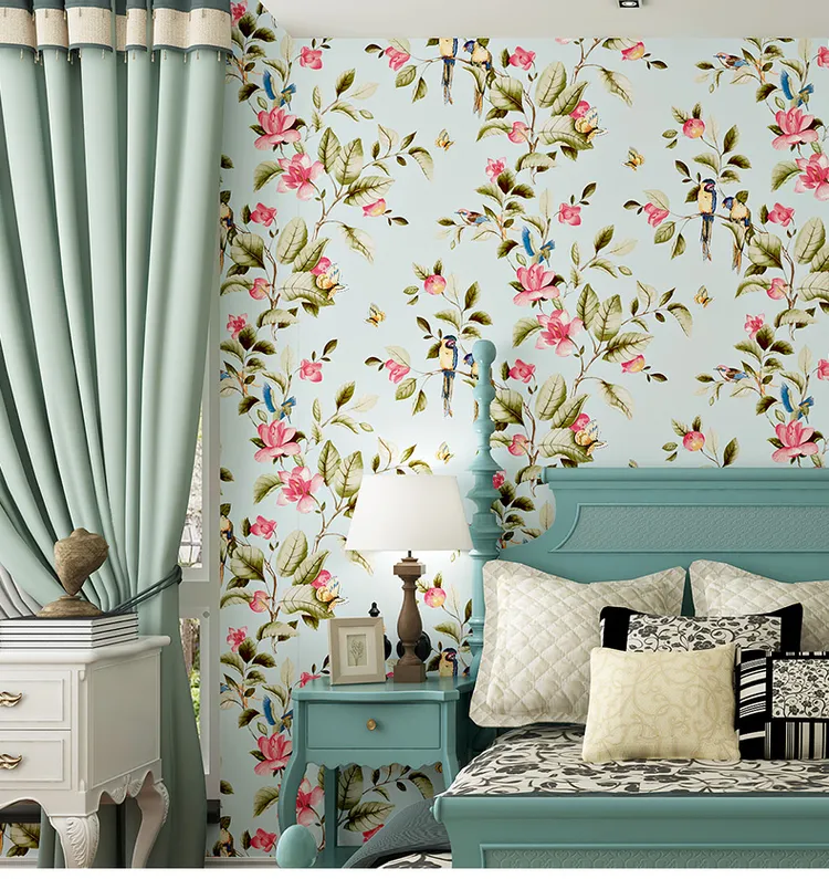 牧歌的な不織布の壁紙リビングルームの背景壁紙寝室の完全な家の結婚室の新鮮な小さな花の壁紙