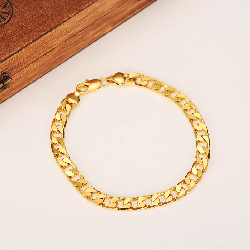 Womens Mens Chain 14K Golden GF Chain Curb Link Yellow Solid Gold Filled Necklace 600mm Bracelet 210mm *7MM Chain Jewelry sets