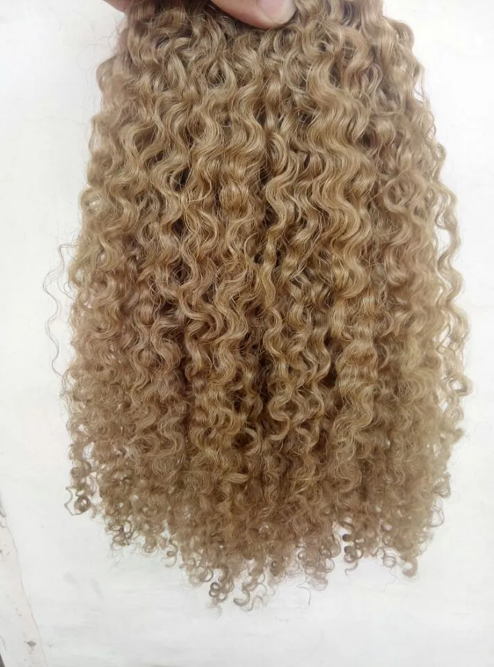 brazilian human virgin remy clip ins hair extensions kinky curls hair weft medum brown dark blonde color