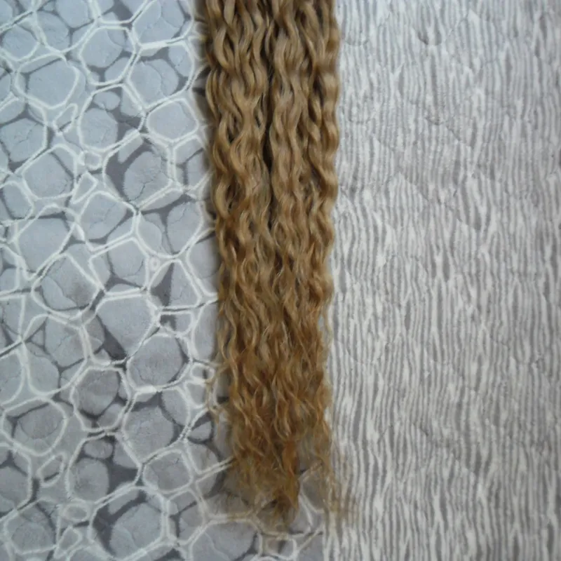 Brazylijski Dziewiczy Hair Honey Blonde Curly Micro Bead Hair Extensions 100g Micro Ring Human Hair Extensions 1g / s 100s Micro Loop 1g Curly