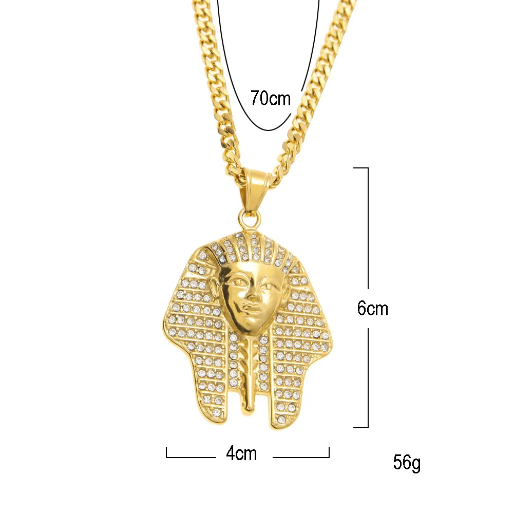 Hip Hop Tutankhamun Gold Egypt Pharaohs Necklaces Pendants New Fashion Jewelry For Men Long Chain Necklace