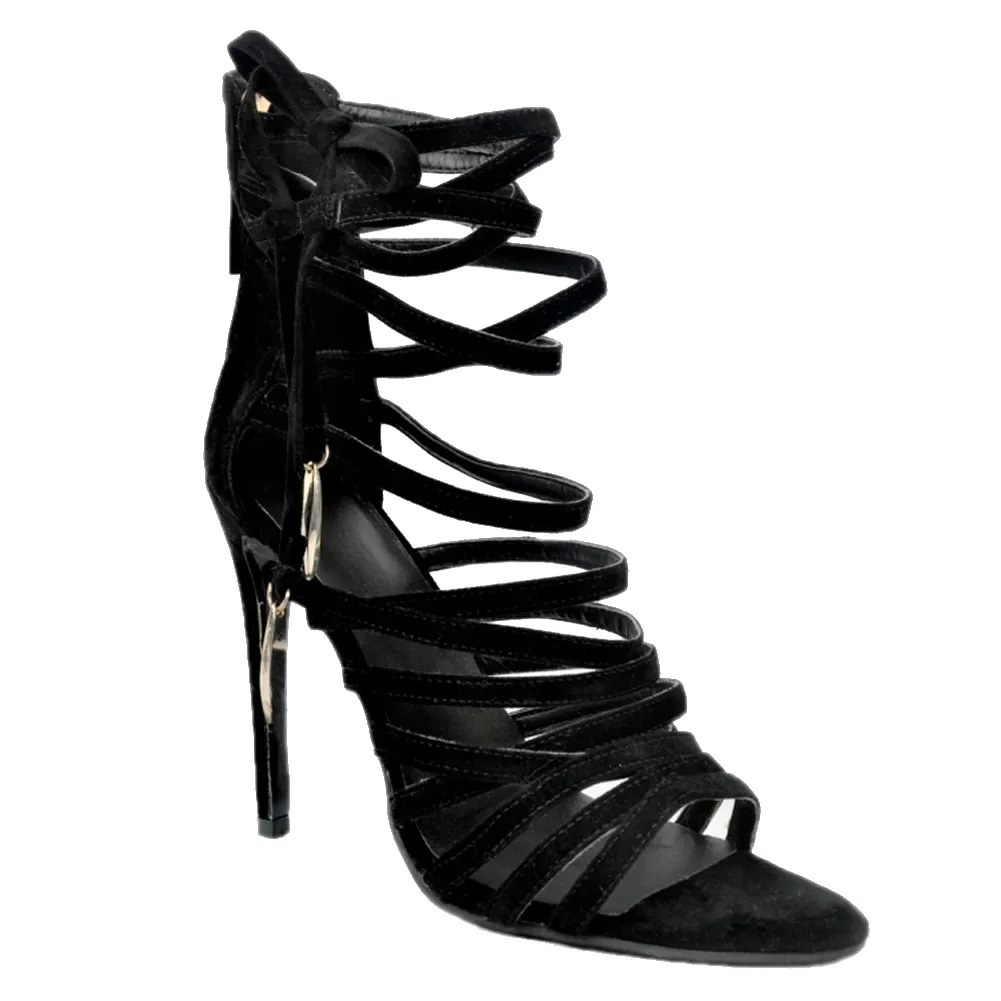 Kolnoo Womens Fashion 110mm High Heel Open Toe Zip Sandals Party Dress Wedding Shoes Black XD265