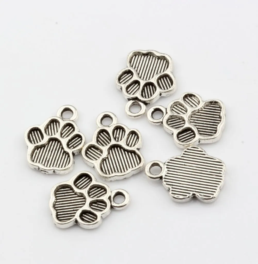 Paw Print Alloy charm Pendants Antique silver Fashion Jewelry DIY Fit Bracelets Necklace 12*15mm