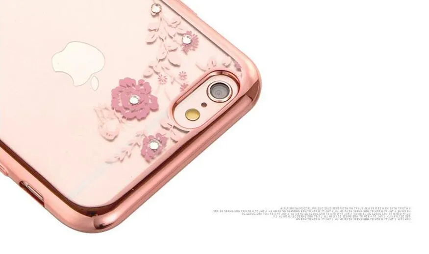 Diamond Bling Soft TPU Clear Telefon Powrót Pokrywa Secret Garden Flowers Case dla iPhone 5 6S 6 Plus 7 7Plus Samsung S6 S7