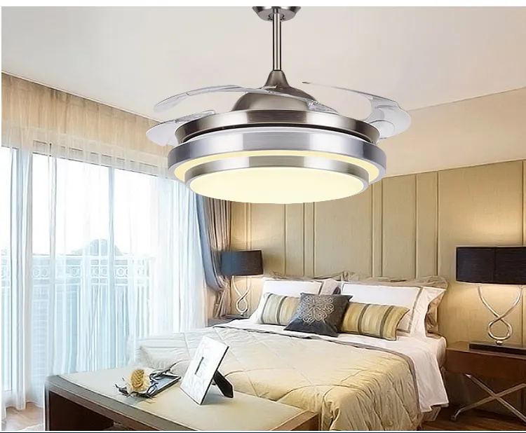31 8/9" Modern Chrome Round Shaped LED Ceiling Fan Lights with Foldable Invisible Blades 100-240v invisible ceiling fans led light