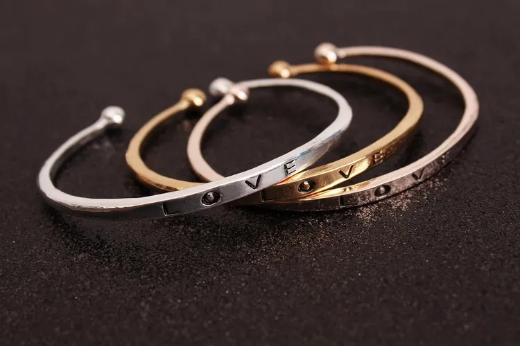 2017 Fashion texture female minimalist LOVE Letter Cuff Bangles bracelets For women Gold Silver Rose Gold Valentine's Day Gift